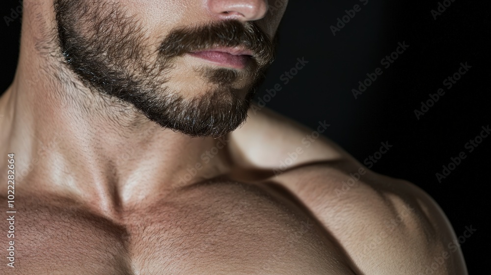 Obraz premium Muscular Man with Beard and Strong Chest Close Up