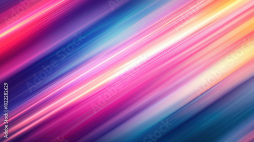 Vibrant gradient blur with streaks of neon light creates futuristic atmosphere, evoking sense of motion and energy. This colorful abstract background is perfect for various creative projects