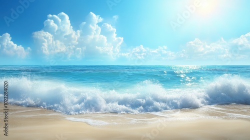 Serene Ocean Waves Under Bright Blue Sky