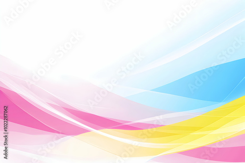 Abstract background with pink, blue, and yellow wavy lines on a white background.