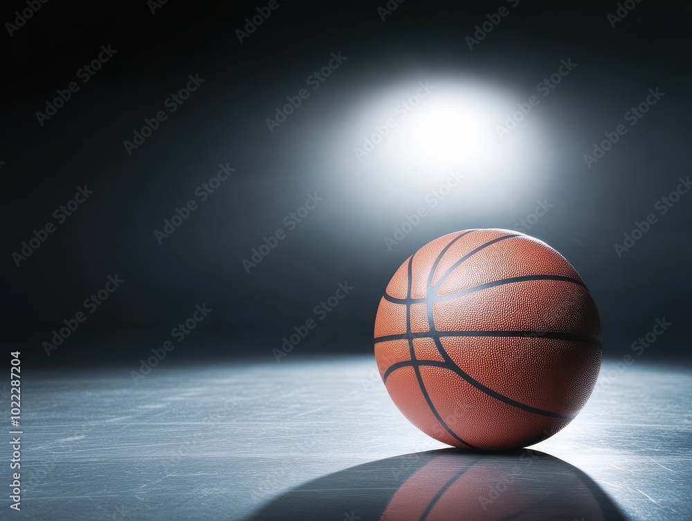 A close-up of a basketball on a reflective surface under dramatic lighting, showcasing the texture and details of the ball. A close-up of a basketball on a reflective surface under dramatic lighting, showcasing the texture and details of the ball.