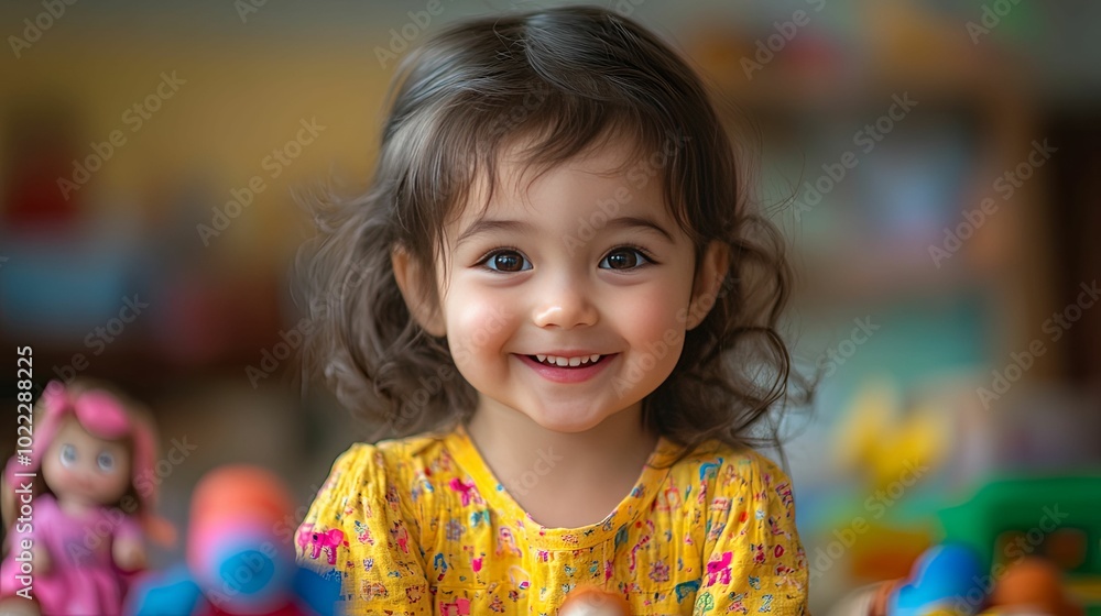 Portrait of a Smiling Little Girl with Brown Hair and Eyes