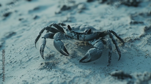 Close-Up of a Crab on Sandy Beach Shoreline