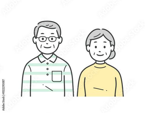 高齢男女の夫婦が並んで立っている上半身イラスト
