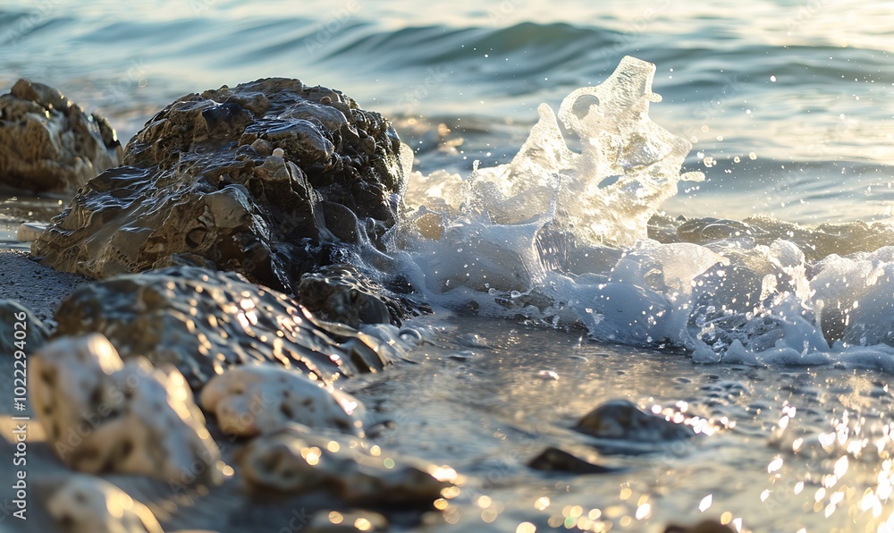 Sea waves lash line impact rock on the beach. Rocks background Sea waves lash line impact rock on the beach. Rocks background