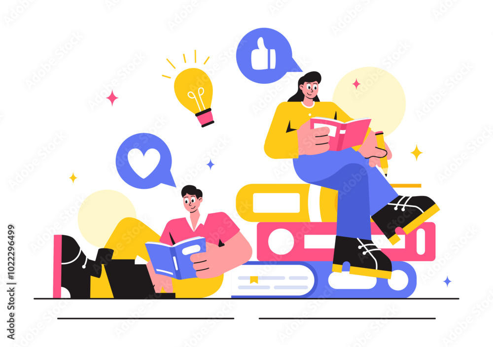 Education and Knowledge Books Vector Illustration featuring People Studying and School Items for Learning in a Flat Style Cartoon Background Education and Knowledge Books Vector Illustration featuring People Studying and School Items for Learning in a Flat Style Cartoon Background