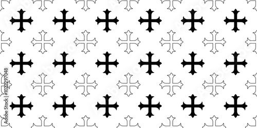 black white Cross fleury seamless pattern