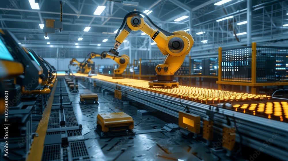 Cutting-edge factory with automated systems powered by wind and solar energy, showcasing innovation and high-tech efficiency Cutting-edge factory with automated systems powered by wind and solar energy, showcasing innovation and high-tech efficiency