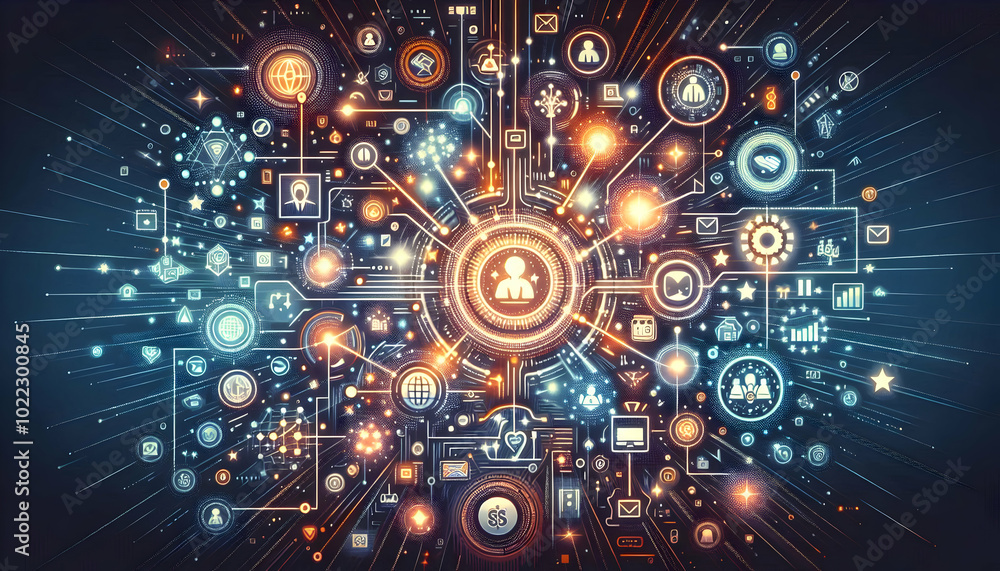 Flat Glowing Abstract Acquisition Art: Dynamic Digital Network Symbols & Icons for Corporate Mergers in Futuristic Business Marketing Flat Glowing Abstract Acquisition Art: Dynamic Digital Network Symbols & Icons for Corporate Mergers in Futuristic Business Marketing