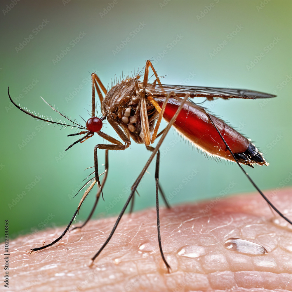 A mosquito prepares to feast on human blood. A mosquito prepares to feast on human blood.