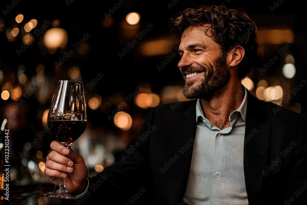 Man Toasting with Wine Glass at a Bar Man Toasting with Wine Glass at a Bar