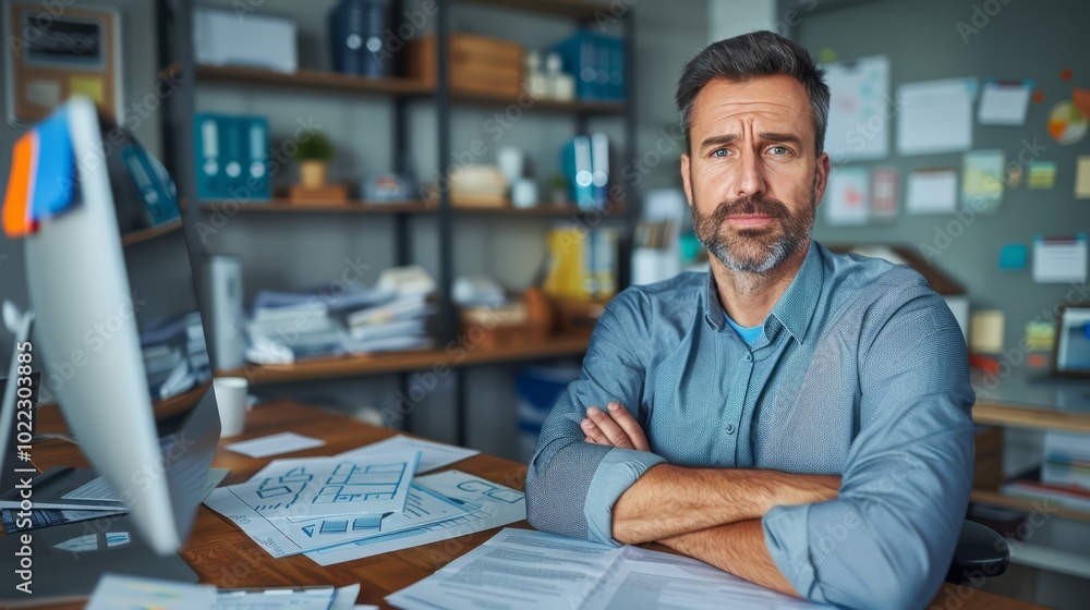 Fototapeta premium Stressed Businessman in Office Setting