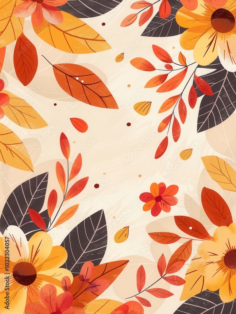 Obraz premium A rich collection of autumn leaves and flowers showcases warm hues, evoking the essence of the fall season with its vibrant palette. Generative AI