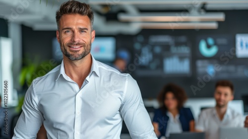 Businessman Presenting Ideas in Modern Office Setting