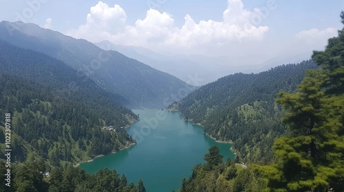 Serene Mountain Lake Surrounded by Lush Greenery