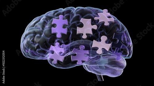 Alzheimer s Awareness Concept   Human Brain with Missing Puzzle Pieces photo