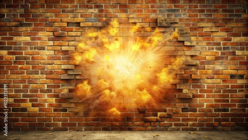 Explosive wall background with free space for customization, explosion, destruction, broken, demolished, shattered, barrier