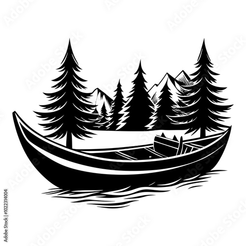 Canoe Boat Mountain Cut File Outdoor Canoeing Vector Graphic Silhouette