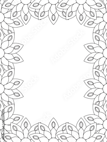 All these designs are hand-drawn and unique Flower Border Beautiful black and white illustration for adult coloring book, This is a printable Beautiful Zentangle Coloring page for KDP Interior,