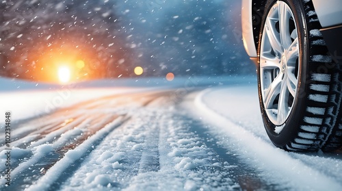 Leaving tread marks in winter conditions, close-up of car tires on a snowy, icy road (24)