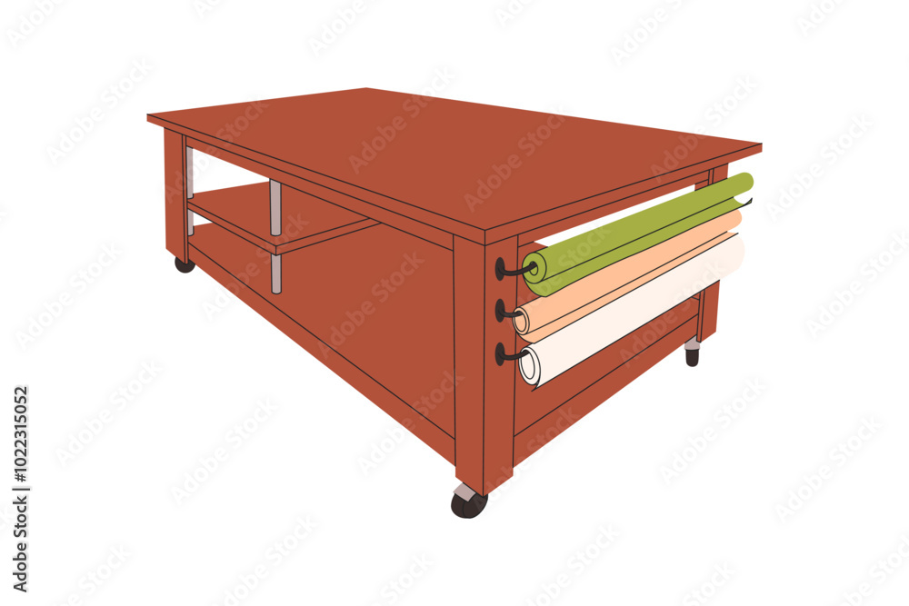 Vector illustration of tools for framing paintings. Framing workshop. Working table for embroidery stretching, glass installation, frame restoration, product packaging. Wood baguette. Vector Vector illustration of tools for framing paintings. Framing workshop. Working table for embroidery stretching, glass installation, frame restoration, product packaging. Wood baguette. Vector