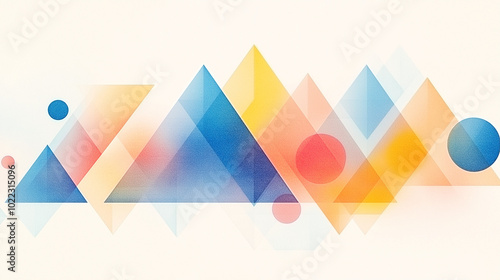 Create a modern, abstract geometric design using a variety of bright colors, predominantly blues, reds, oranges, and teal.