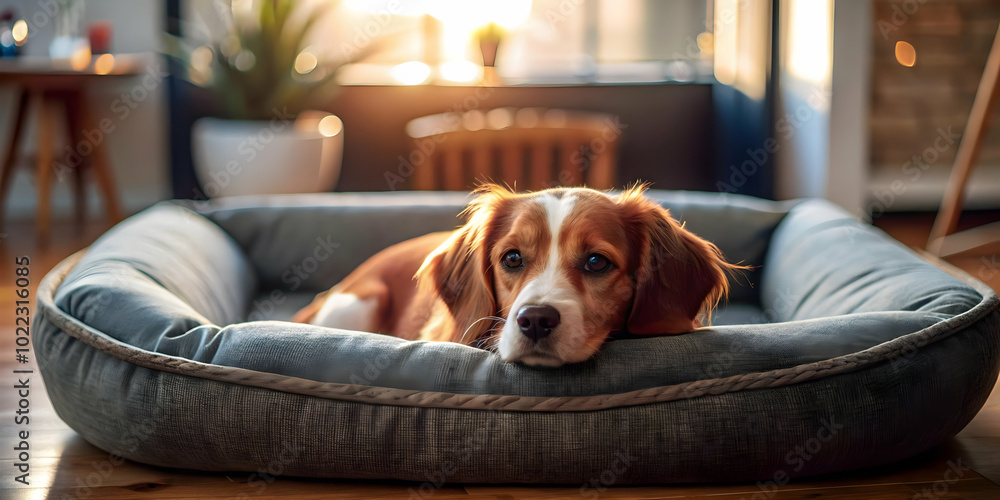 Plain Background of Pet Bed with Ample Copy Space - Minimalist Design for Pet Comfort and Relaxation Ads in Photo Stock Concept Plain Background of Pet Bed with Ample Copy Space - Minimalist Design for Pet Comfort and Relaxation Ads in Photo Stock Concept