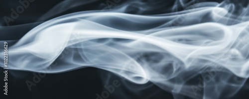 Elegant swirl of white smoke gracefully dancing against a dark background, creating a mesmerizing abstract visual.