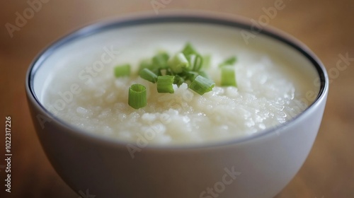 Creamy Rice Porridge with Green Onions Garnish