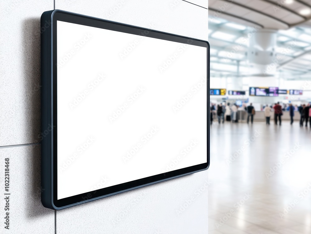 Modern digital screen on wall in a spacious public area, ideal for advertisements or presentations, showcasing blank display. Modern digital screen on wall in a spacious public area, ideal for advertisements or presentations, showcasing blank display.