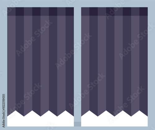 Minimalist vector illustration of a closed window with jalousie letting in light from outside, isolated on white background