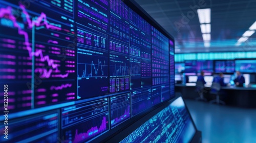 Wallpaper Mural Modern data analysis workspace featuring vibrant digital graphs and charts on high-tech screens in a corporate environment. Torontodigital.ca