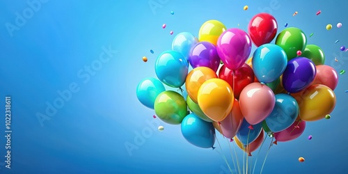 Happy birthday card with colorful balloons floating on a blue background, birthday, card, celebration, balloons, colorful