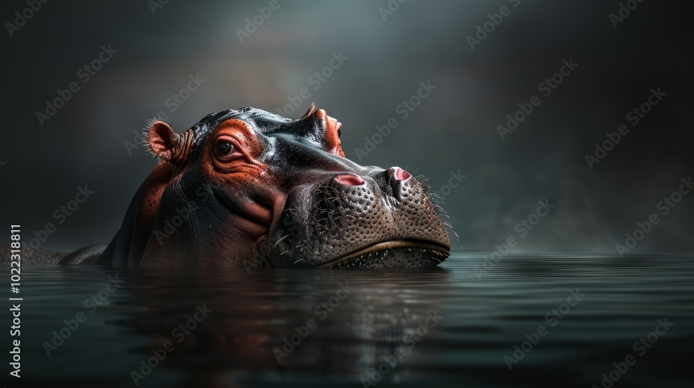 Artistic Portrait of a Hippopotamus in Water Artistic Portrait of a Hippopotamus in Water