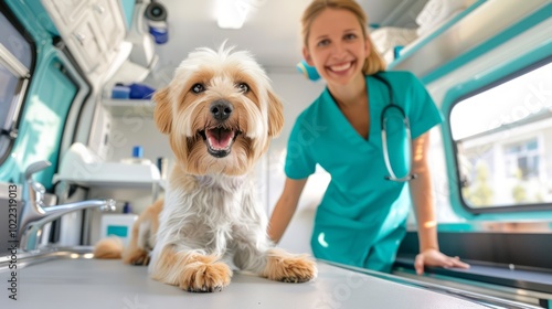 Modern Mobile Pet Grooming Service Inside Van