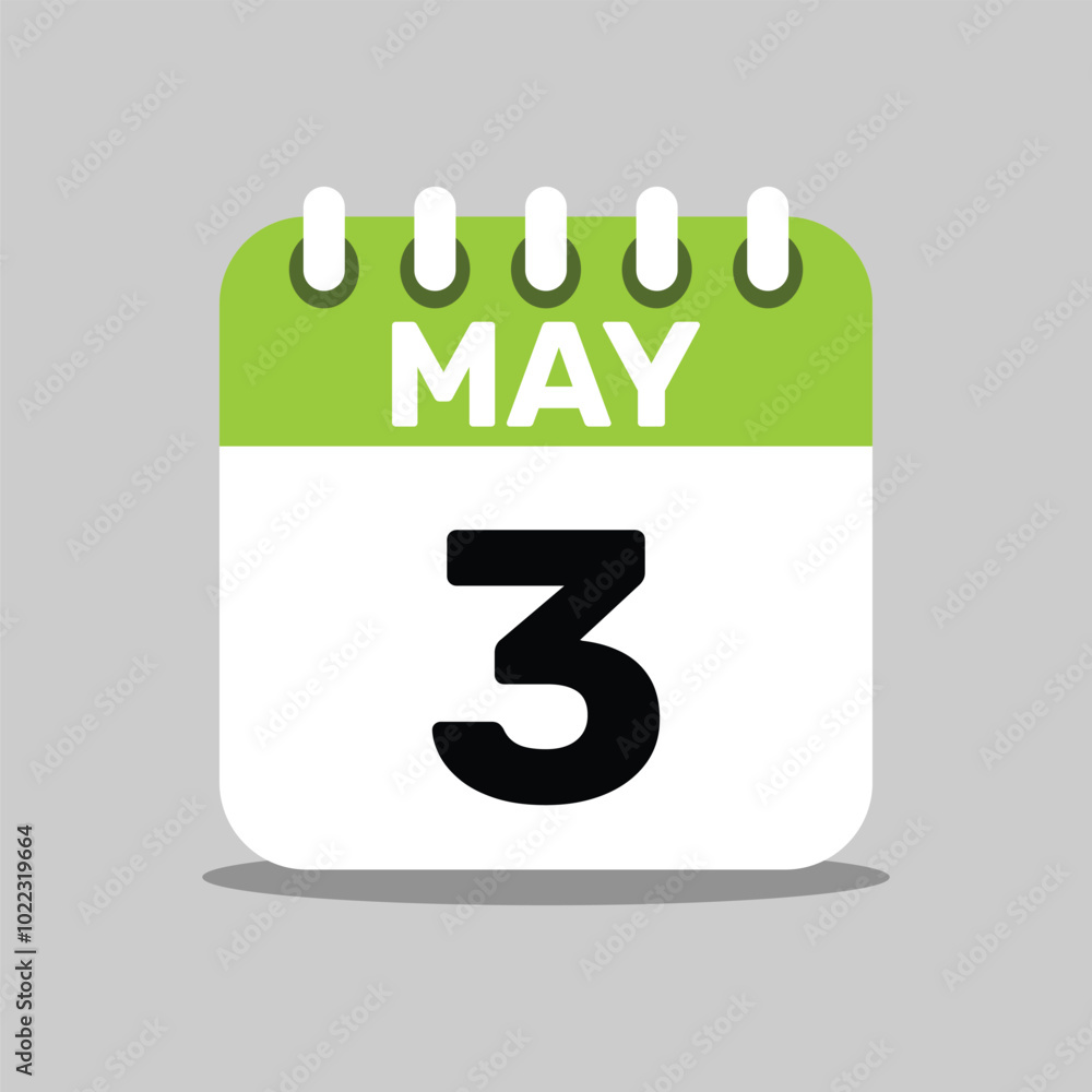 3 may calendar page day, green color icon design. 3 may calendar page day, green color icon design.