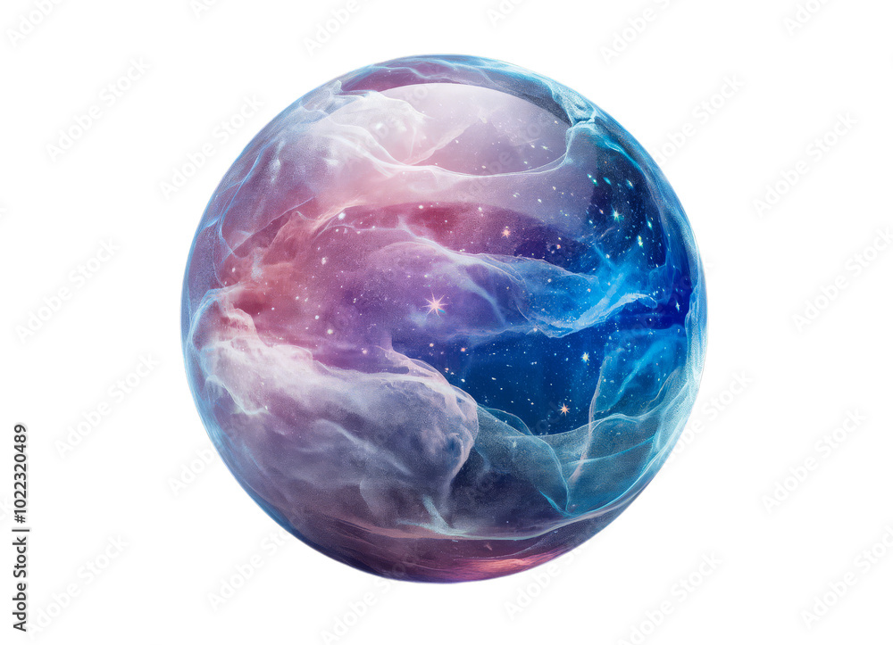 Abstract futuristic glass sphere with a galaxy inside. The sphere contains a colorful nebula, cosmos and stars Abstract futuristic glass sphere with a galaxy inside. The sphere contains a colorful nebula, cosmos and stars
