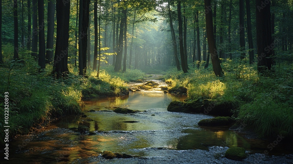 Fototapeta premium Forest Stream in Sunlight