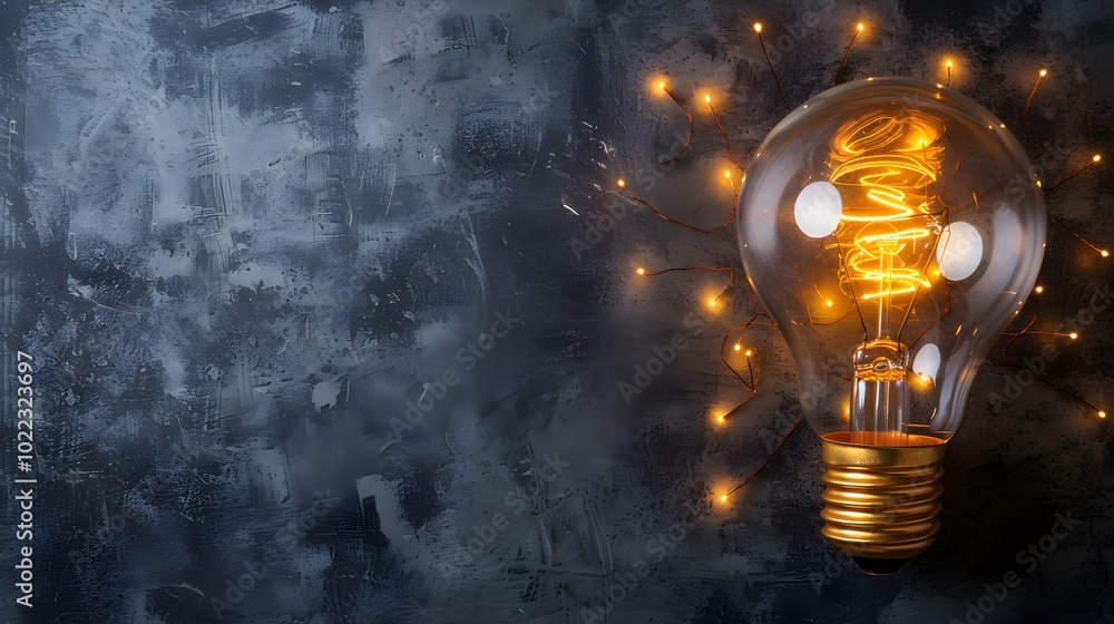 Creative Concept with a Light Bulb Illuminating Space Creative Concept with a Light Bulb Illuminating Space