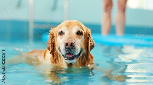 Senior Dog Enjoying Hydrotherapy Session in Clear Water