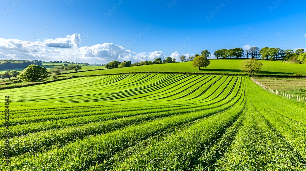 Lush field of genetically modified crops thriving under a clear blue sky Lush field of genetically modified crops thriving under a clear blue sky