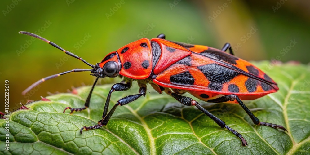 Pyrrhocoris apterus, the fiery red bug, belongs to the Pyrrhocoridae family. Its striking appearance on a green leaf exemplifies nature's dazzling colors and intricate life. Pyrrhocoris apterus, the fiery red bug, belongs to the Pyrrhocoridae family. Its striking appearance on a green leaf exemplifies nature's dazzling colors and intricate life.