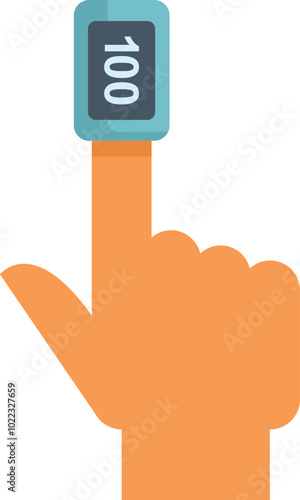 Human hand with finger pulse oximeter measuring blood oxygen saturation, showing perfect health and wellbeing