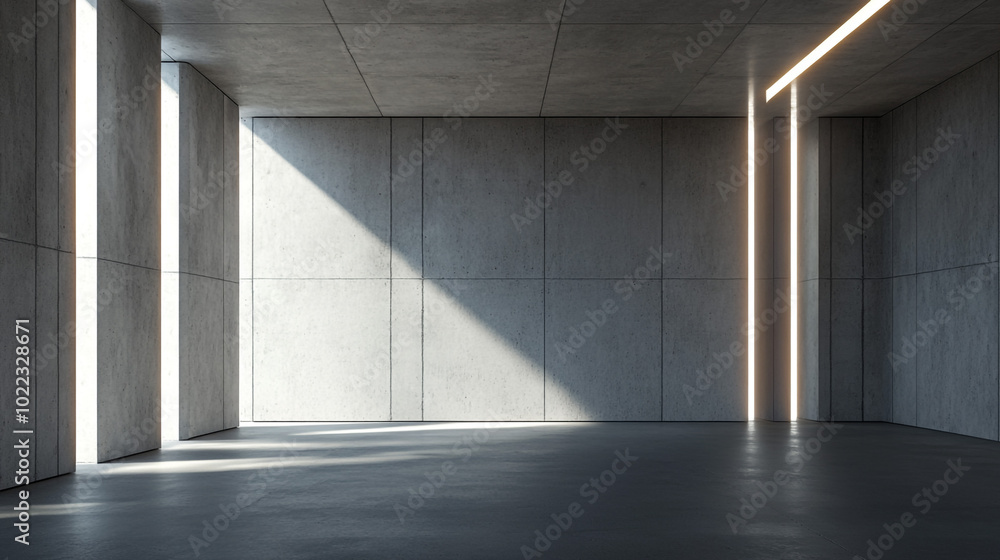 Modern Minimalist Concrete Room with Natural Light and Shadows. Perfect for concepts of minimalism, architecture, and contemporary design. Modern Minimalist Concrete Room with Natural Light and Shadows. Perfect for concepts of minimalism, architecture, and contemporary design.