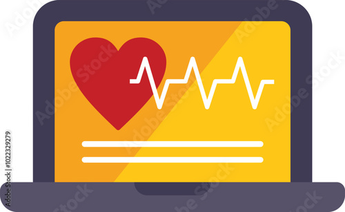 Laptop showing heartbeat rate healthcare app on screen, health and technology concept