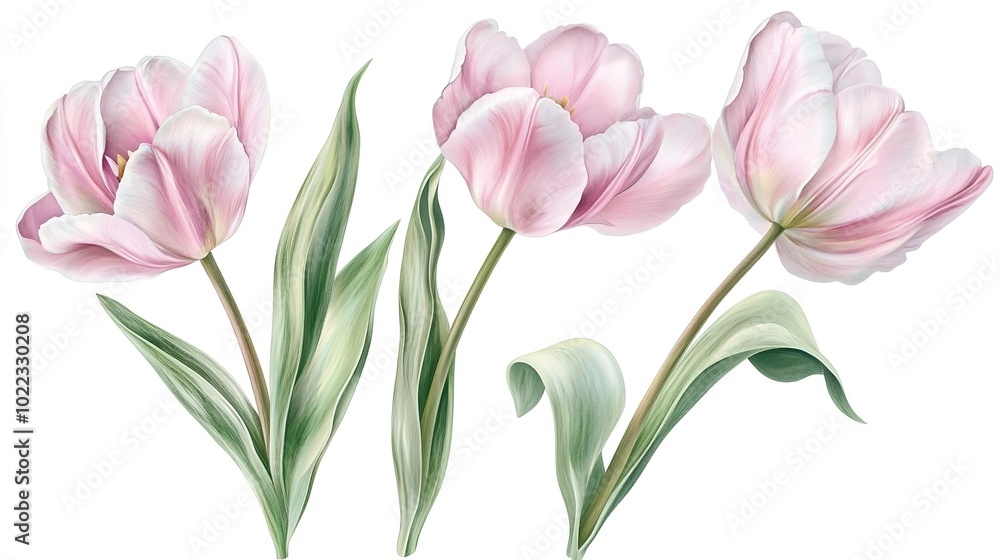 Fototapeta premium Pastel Tulip Vector Design, Soft and Elegant Floral Illustration for Backgrounds, Light and Dreamy Colors, Subtle and Beautiful Spring Floral Theme