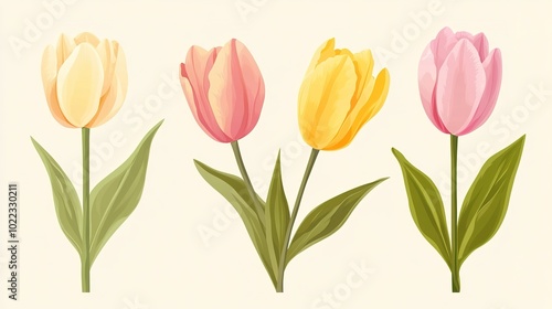 Wallpaper Mural Pastel Tulip Vector Design, Soft and Elegant Floral Illustration for Backgrounds, Light and Dreamy Colors, Subtle and Beautiful Spring Floral Theme Torontodigital.ca