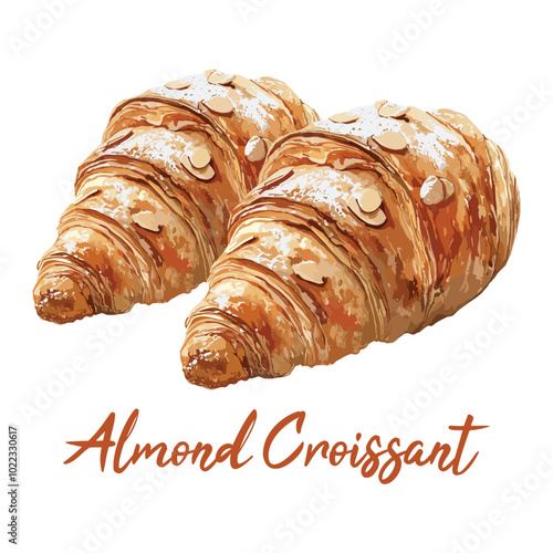 almond croissant in watercolor illustration style  isolated vector on white background