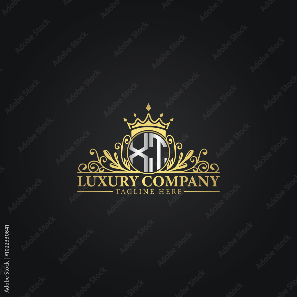Fototapeta premium Luxury Monogram Logo with Crown and Flourish Design