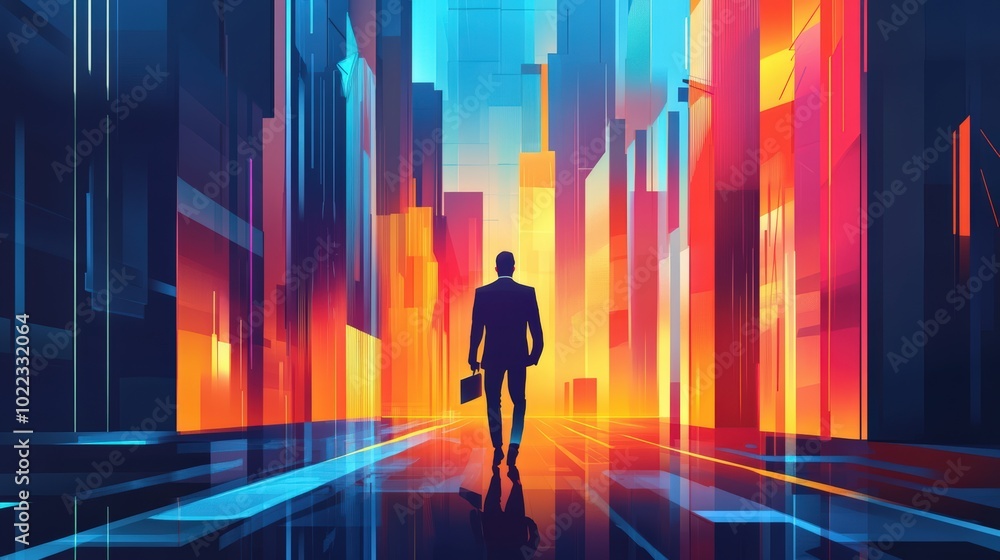 Silhouette of a man in a futuristic city. Silhouette of a man in a futuristic city.